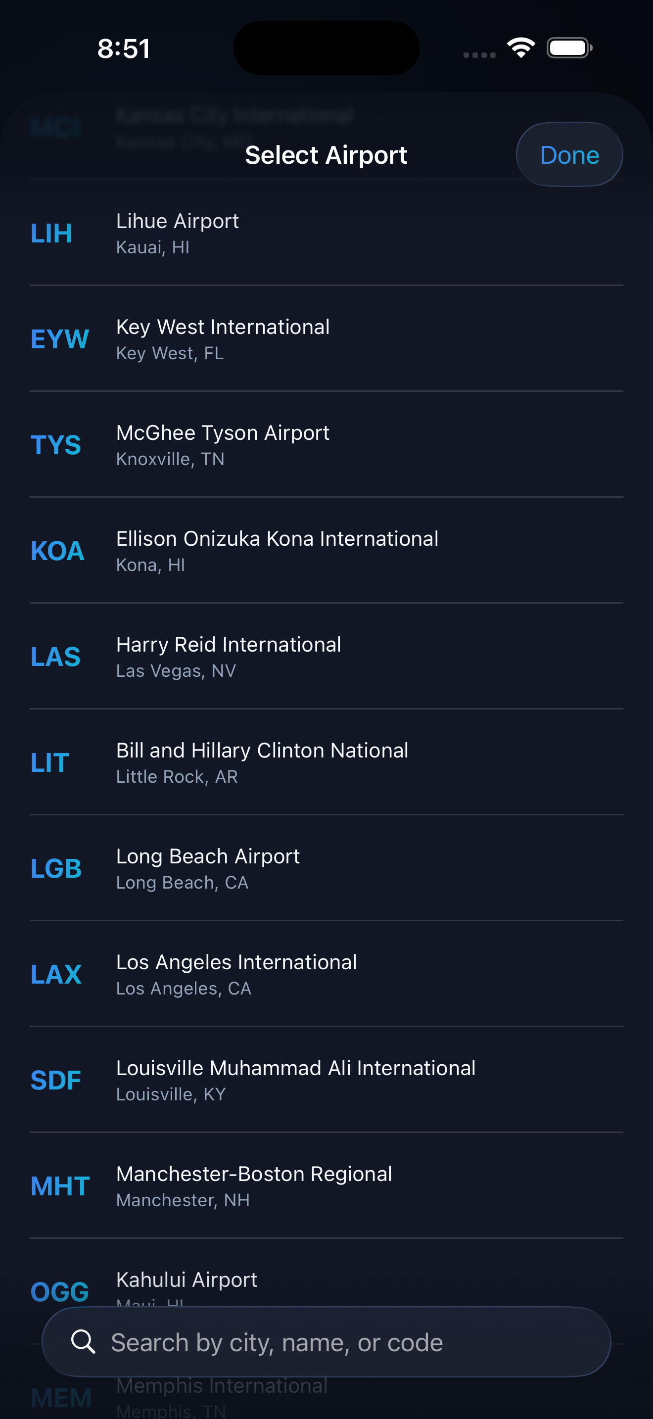 Select your airport